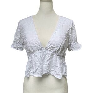 Forever 21 White V Neck Baby Doll Crop Top